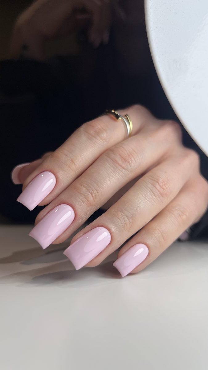 Glossy baby-pink long square nails