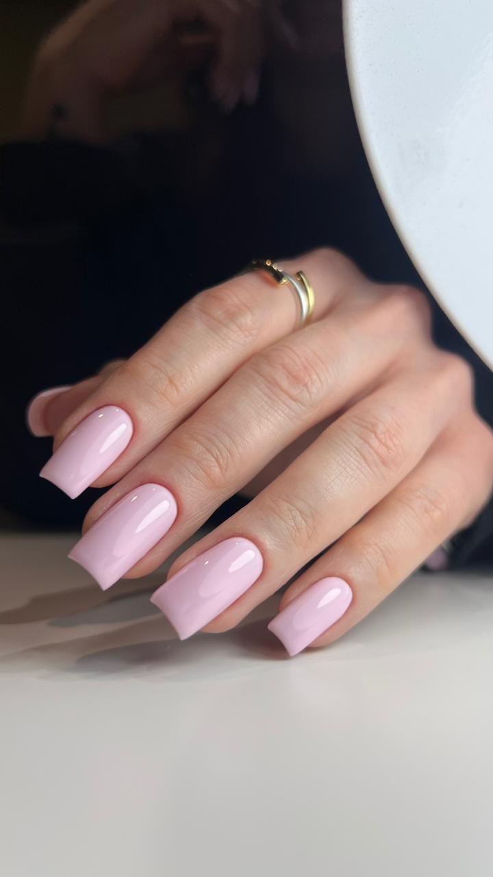 Soft baby-pink long square nails