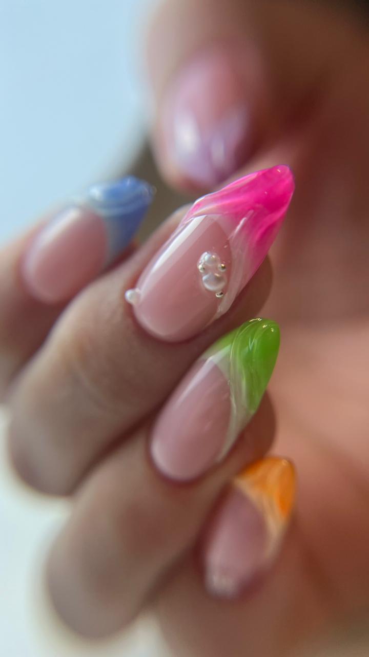 Almond nails with multicolour French tips